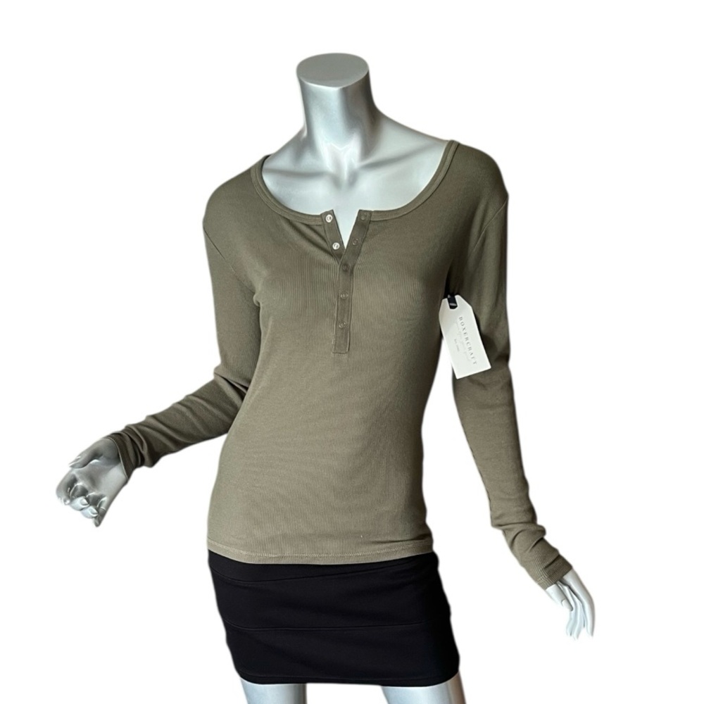 Boxercraft Ribbed Green Harper Henley Long Sleeve Snap Ribbed Shirt Small NEW